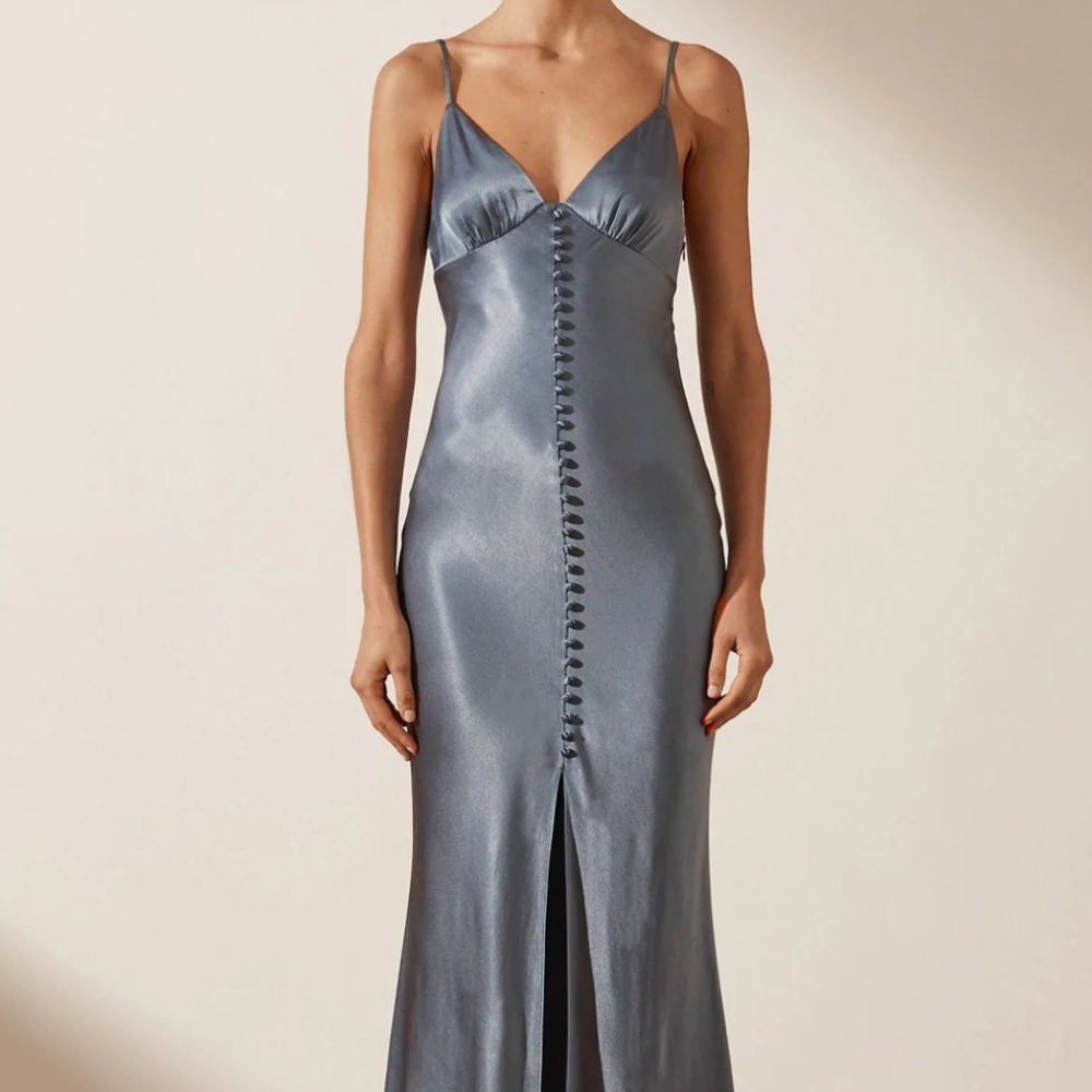 Shona Joy La Lune Bias Slip Dress Blue Smoke